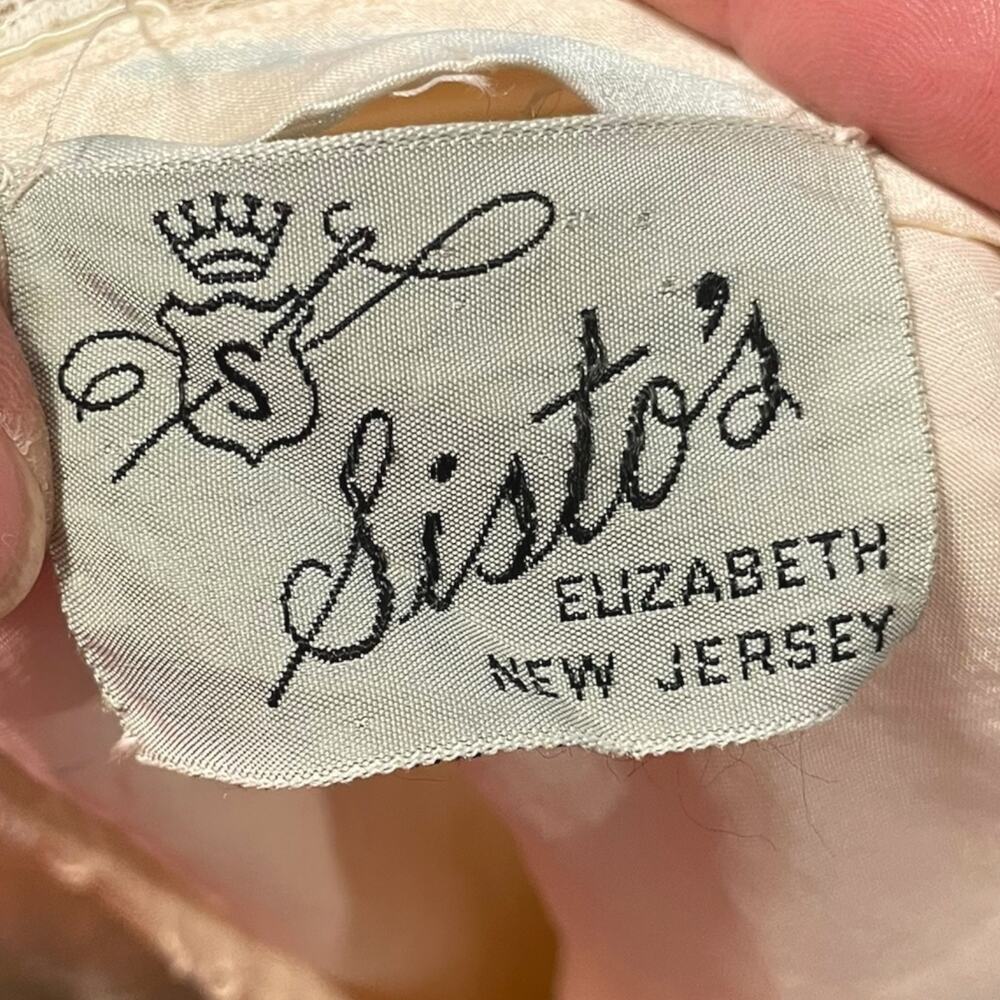 Vintage 1960s Sisto’s Ivory/Blush Corded Lace Pearl Button Cocktail Sheath Dress - Picture 8 of 9